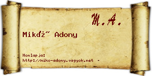 Mikó Adony névjegykártya